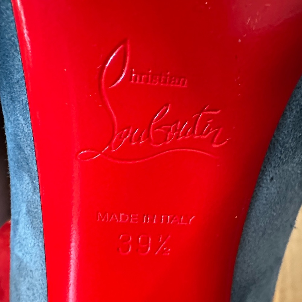 Christian Louboutin Blue Suede Heeled Boots - Picture 3 of 8